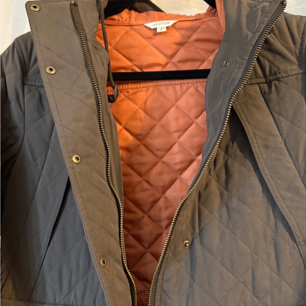 anyFAM Brown Quilted Hooded Jacket Fully Lined Size 2 - Picture 11 of 16